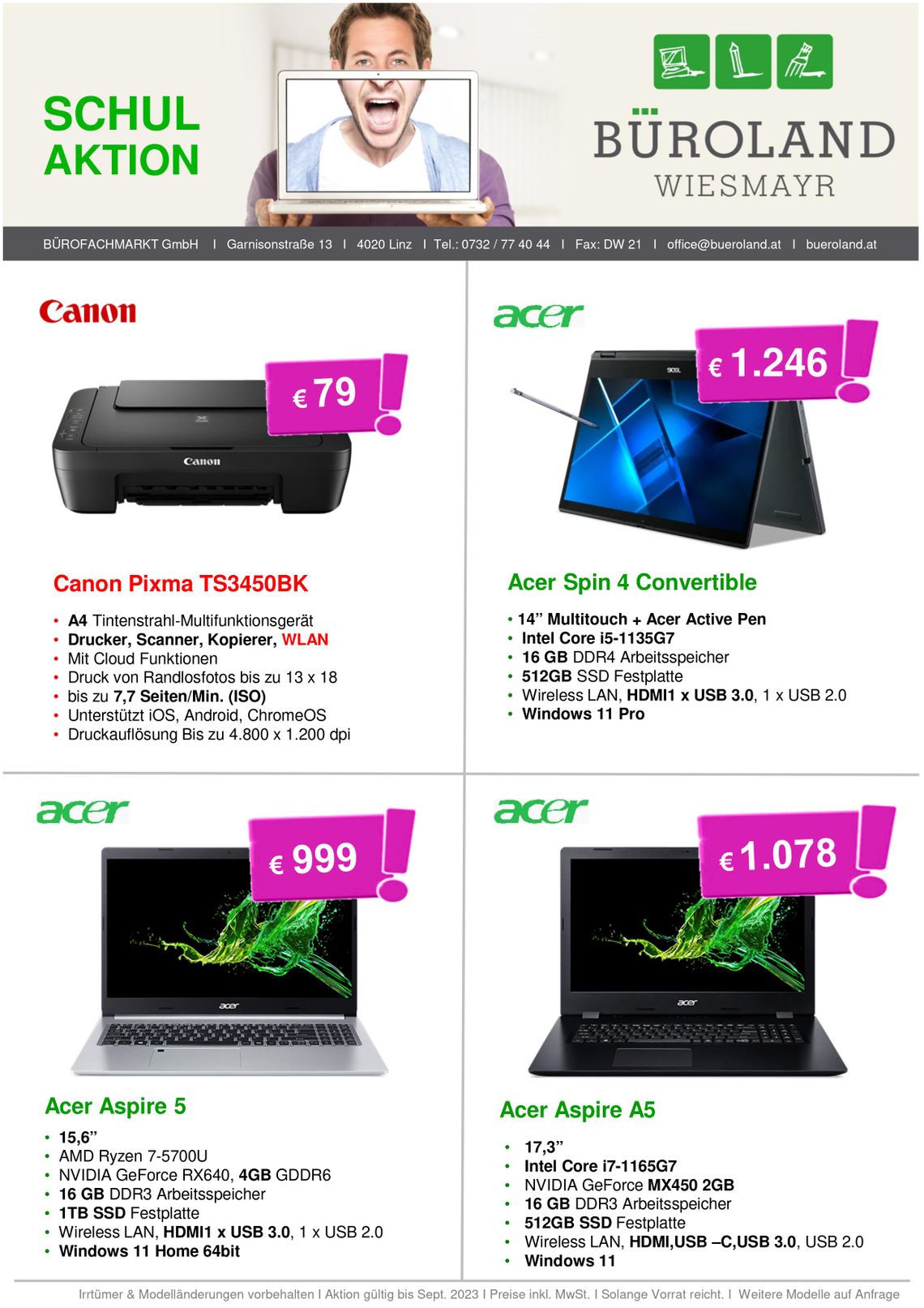 Büroland Wiesmayr Werbung Homepageaktionen
