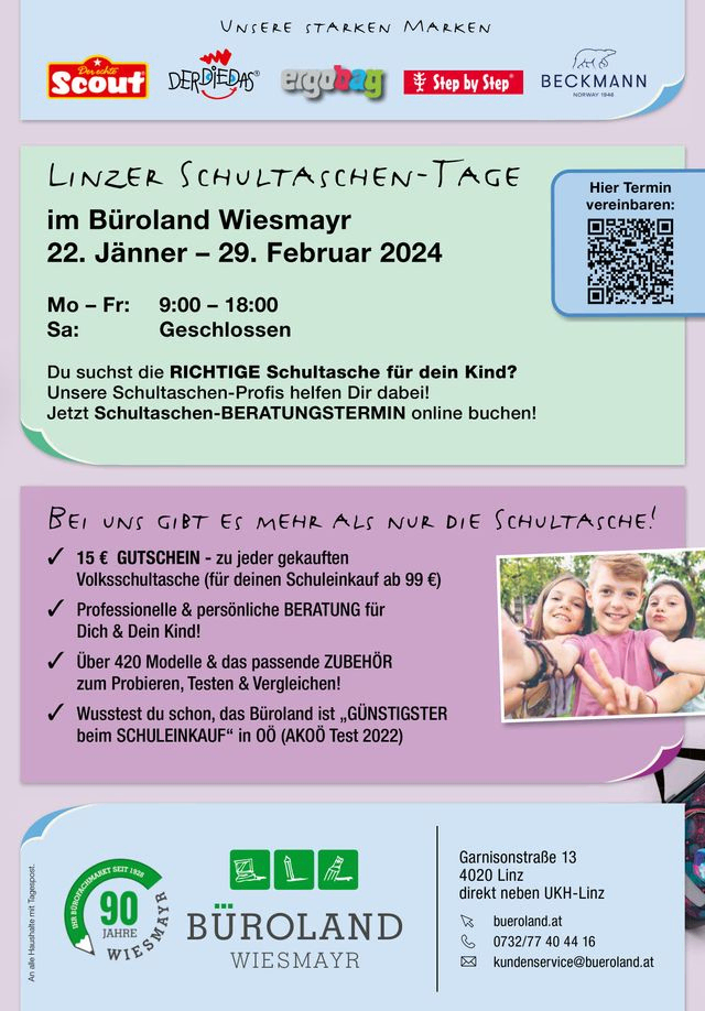 Büroland Wiesmayr Schultaschen-Flyer