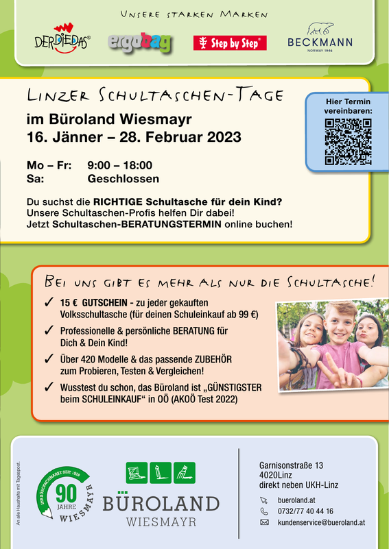 Büroland Wiesmayr Schultaschen-Flyer