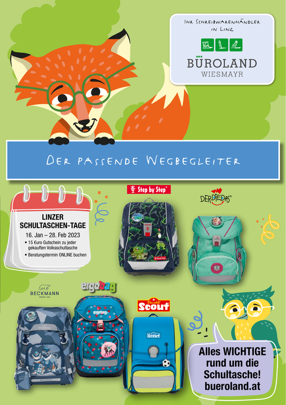 Büroland Wiesmayr Schultaschen-Flyer